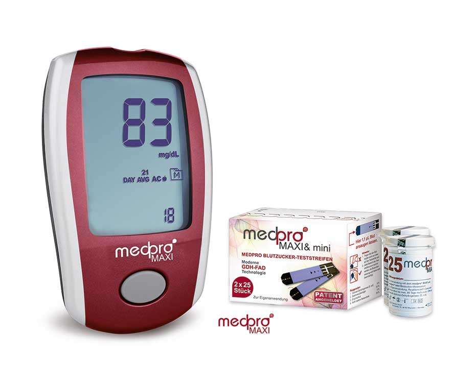 Medpro Maxi Messsystem und Teststreifen