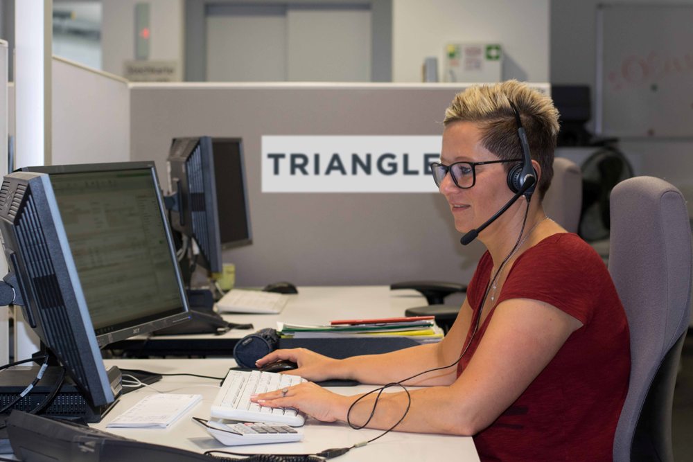 Eine BFS-Mitarbeiterin bei der telefonischen Betreuung eines TRIANGLE-Kunden. 