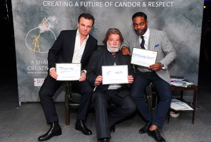 Schauspieler Michael Deffert, Igor Ustinov und Ato Yankah Jr. (Neffem Kofi Annans) im Space of Hope Schauspieler Michael Deffert, Igor Ustinov und Ato Yankah Jr. (Neffem Kofi Annans) im Space of Hope