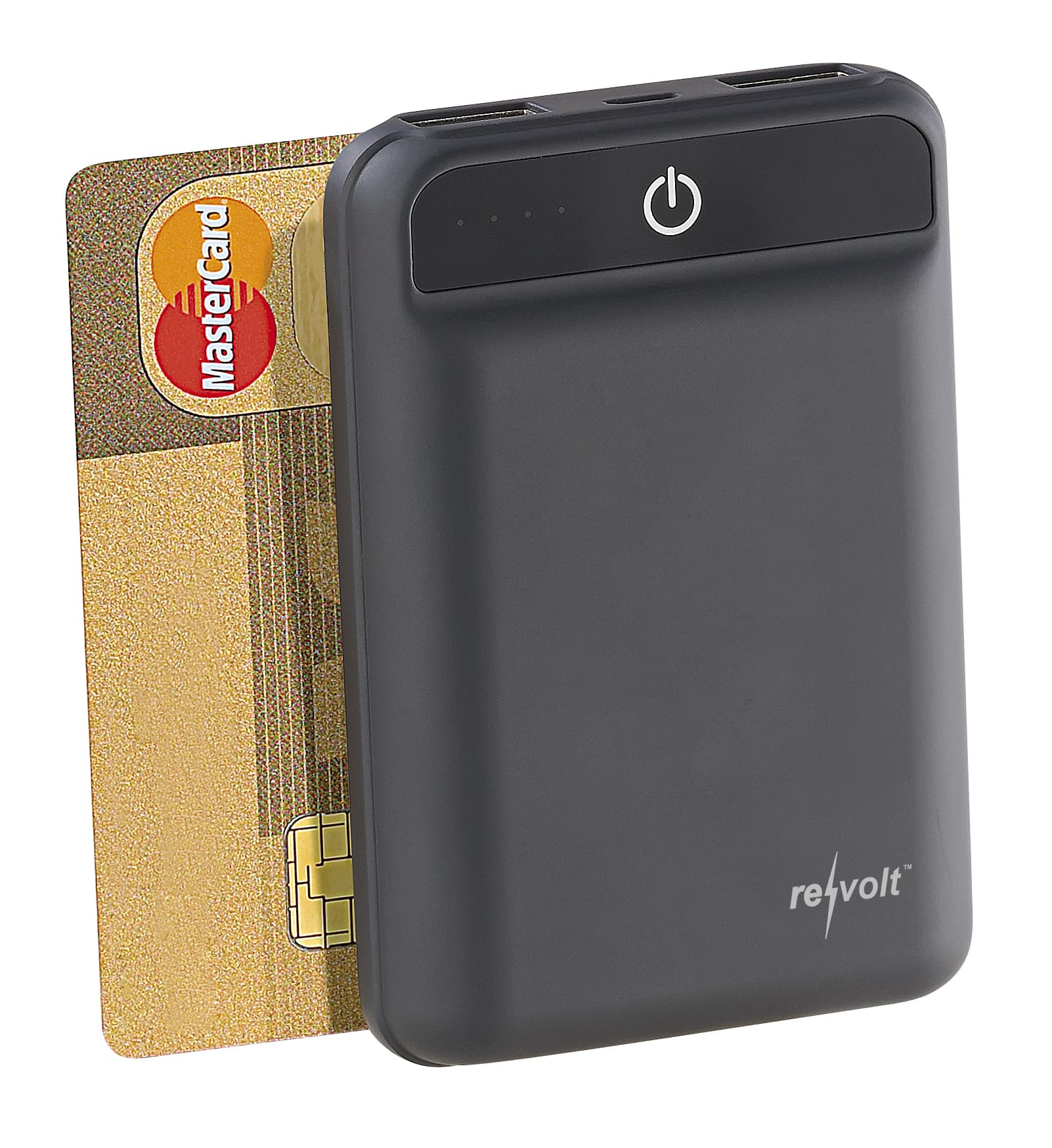 Powerbank im Kreditkartenformat mit 10.000 mAh, 2 USB-Ports, 2,4 A und 12 W