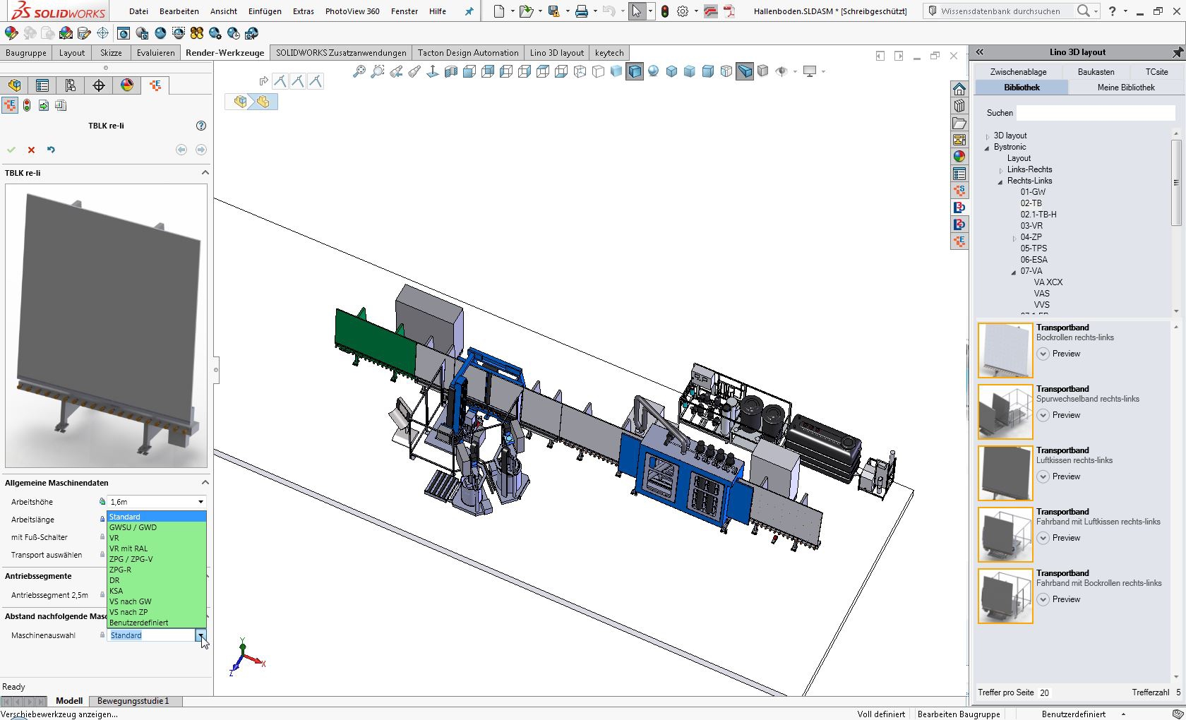 Lino®3D layout erlaubt regelbasierte 3D-Aufstellplanung mit Solidworks und Tacton Design Automation