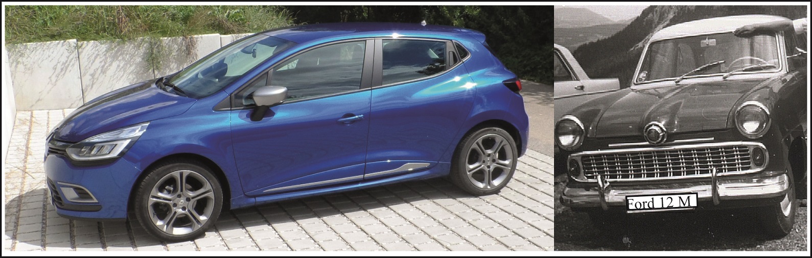 Der aktuelle Renault Clio und von früher der Ford 12 M im Auto-Praxistest-Report. (Fotos: DiaPrw) Der aktuelle Renault Clio und von früher der Ford 12 M im Auto-Praxistest-Report. (Fotos: DiaPrw)