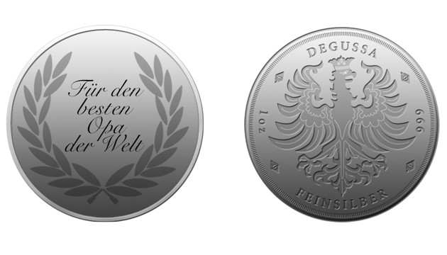 Degussa Ideenplattform Silber Münze Für den besten Opa der Welt (Bildquelle: Degussa Goldhandel) Degussa Ideenplattform Silber Münze Für den besten Opa der Welt (Bildquelle: Degussa Goldhandel)