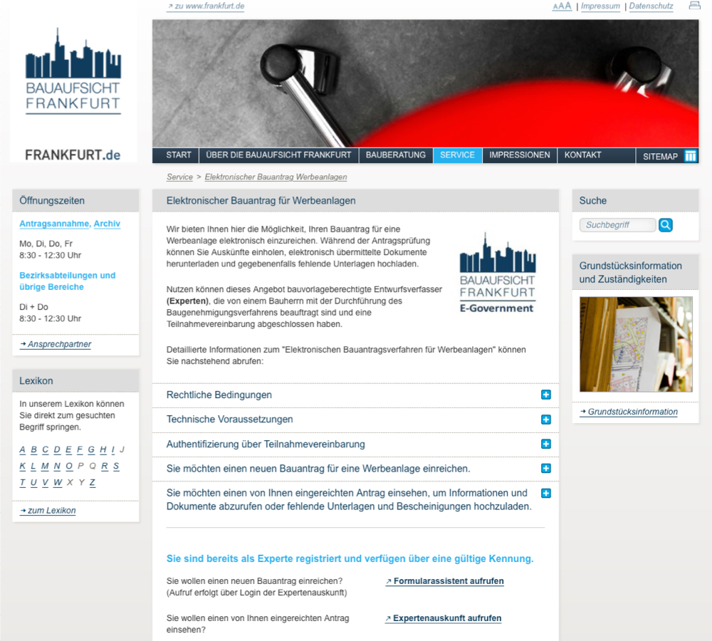 Bauaufsicht Frankfurt ermöglicht Online-Bauantrag für Werbeanlagen Bauaufsicht Frankfurt ermöglicht Online-Bauantrag für Werbeanlagen