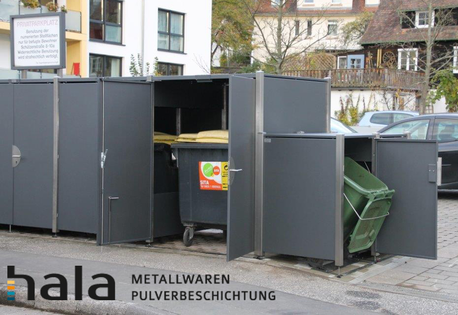 Moderne, bedienerfreundliche Mülltonnenanlage für große u. kleine Mülltonnen