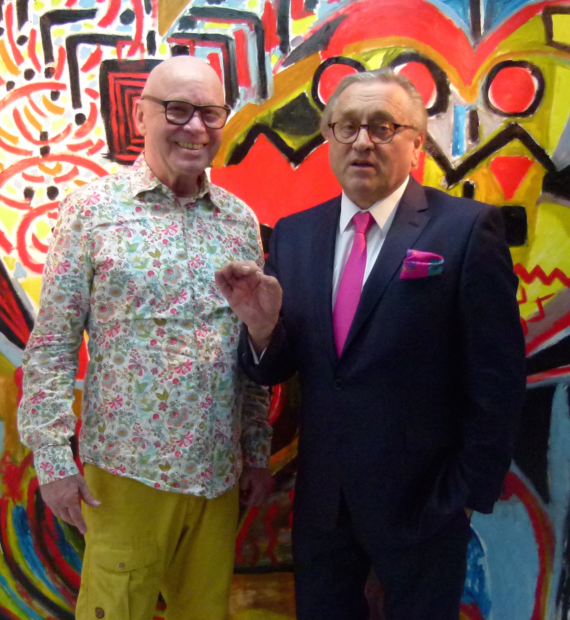 Künstler Albert Franz Ernst und Frank Wohlfarth bei der Vernissage im Verlagshaus Wohlfarth (Bildque