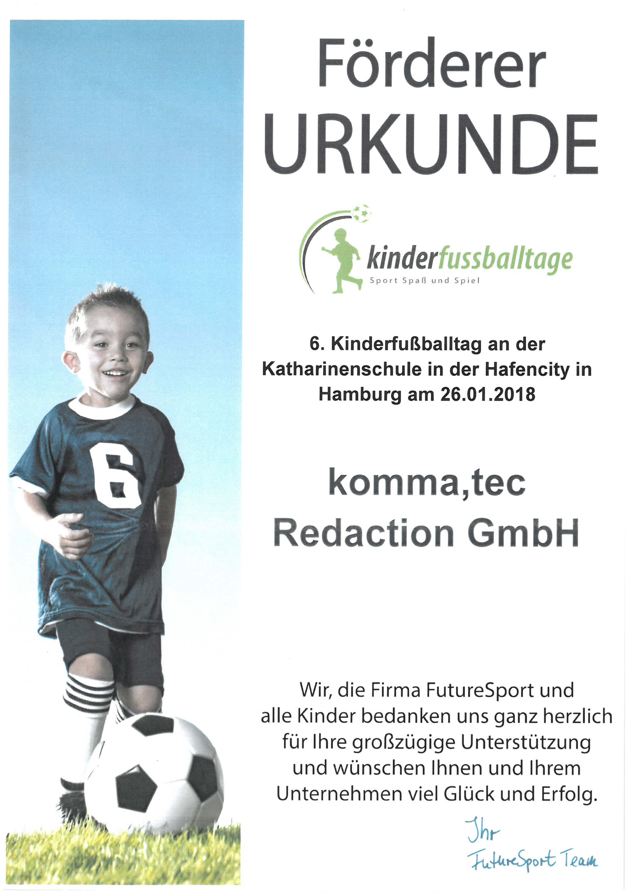 Sponsorenurkunde der komma,tec redaction. Sponsorenurkunde der komma,tec redaction.