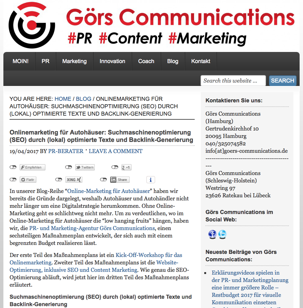 Autohaus Onlinemarketing: Suchmaschinenoptimierung (SEO) durch optimierte Texte und Backlinks