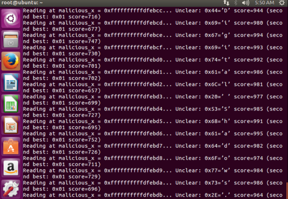 Spectre Proof of Concept Exploit wurde auf Ubuntu 16.04 VM von Digital Shadows getestet. Spectre Proof of Concept Exploit wurde auf Ubuntu 16.04 VM von Digital Shadows getestet.