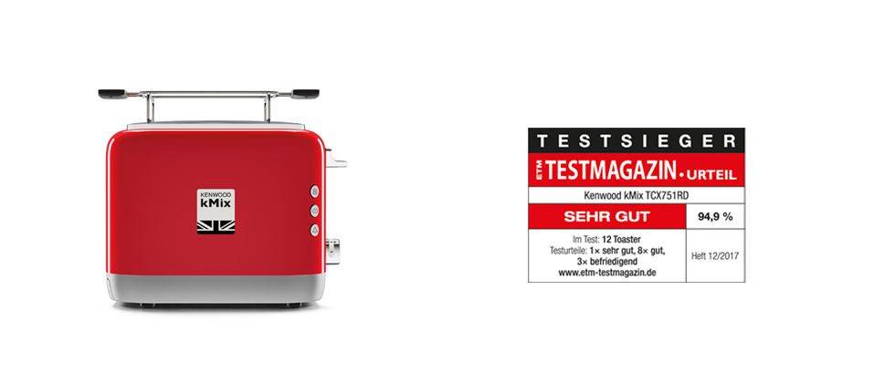 (FOTO: Kenwood) Der kMix Doppelschlitz-Toaster überzeugt als eindeutiger Testsieger (FOTO: Kenwood) Der kMix Doppelschlitz-Toaster überzeugt als eindeutiger Testsieger