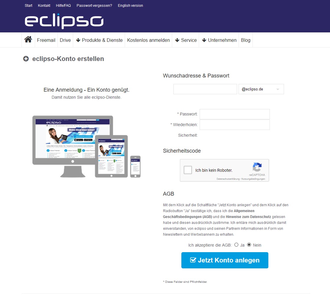 eclipso Mail & Cloud - Datenminimierte Anmeldung eclipso Mail & Cloud - Datenminimierte Anmeldung