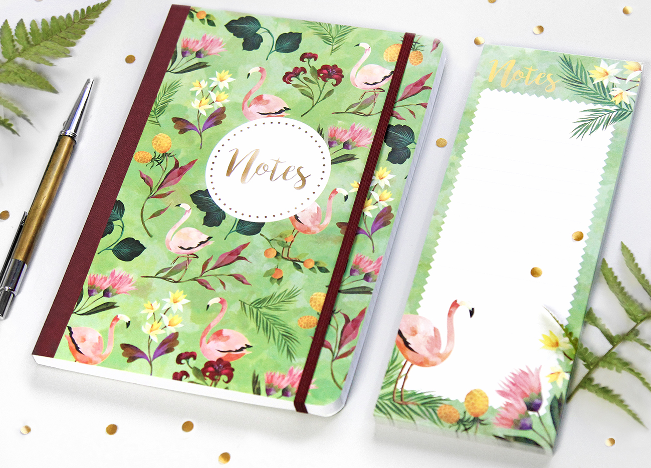 Notizheft und Notizblock aus der neuen Designserie Flamingo Notizheft und Notizblock aus der neuen Designserie Flamingo