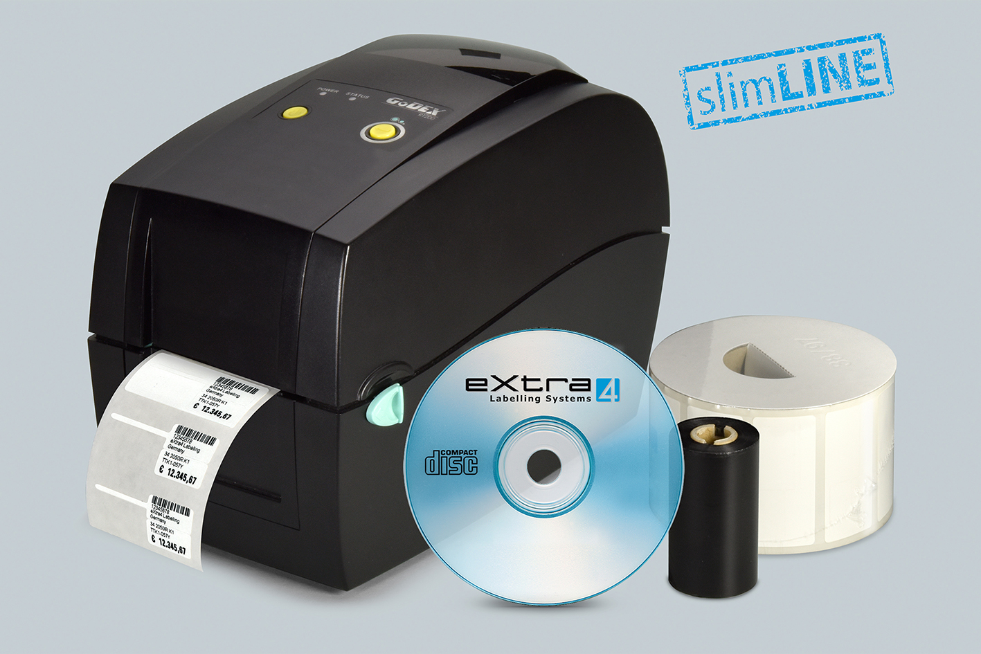 ?slimLINE?-Einsteigerpaket mit Etikettendrucker Godex RT, Software, Schmuck-Etiketten und Farbband