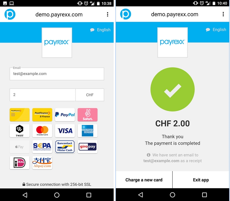 Payrexx Bezahl-App für Android-Geräte