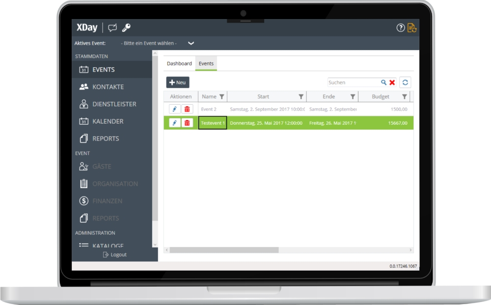 Screenshot der XDay Eventmanagement Software