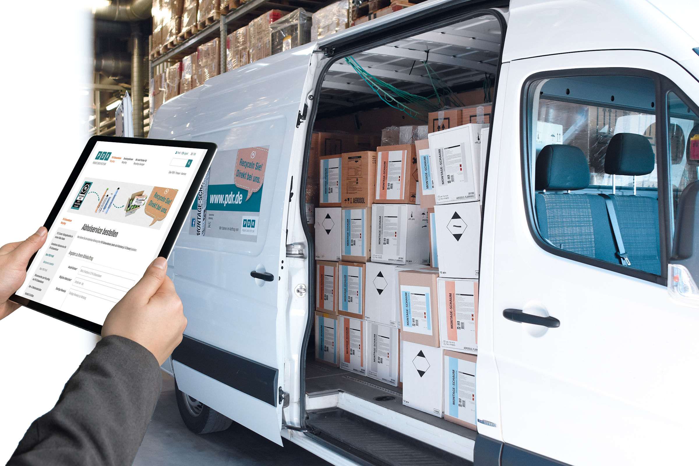 Mit dem PDR Kundenkonto bequem online PU-Schaumdosen abholen lassen. (Bildquelle: PDR Recycling GmbH Mit dem PDR Kundenkonto bequem online PU-Schaumdosen abholen lassen. (Bildquelle: PDR Recycling GmbH