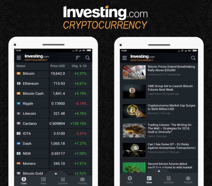 App für Kryptowährungen von Investing.com