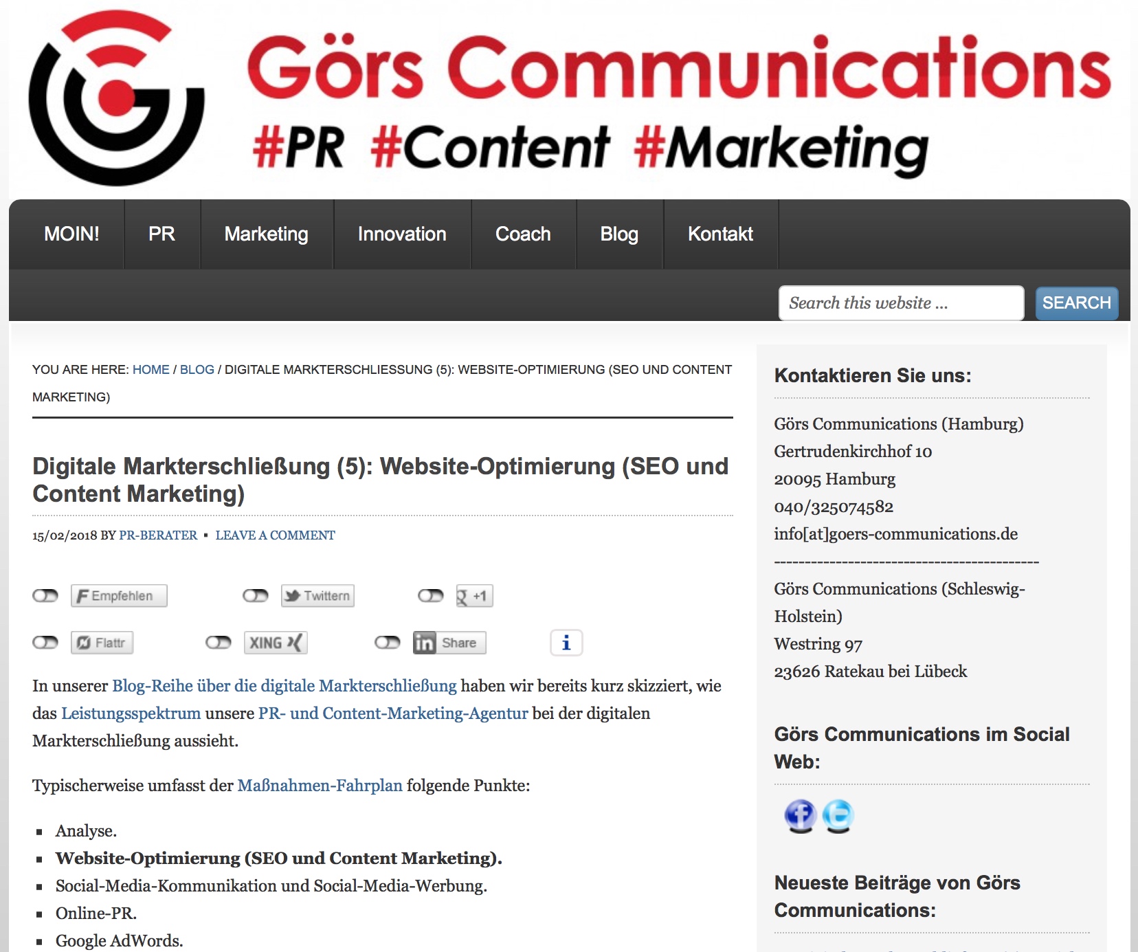 Marketingberatung Görs Communications (Hamburg / Lübeck / Ostsee) gibt Tipps zum digitalen Marketing