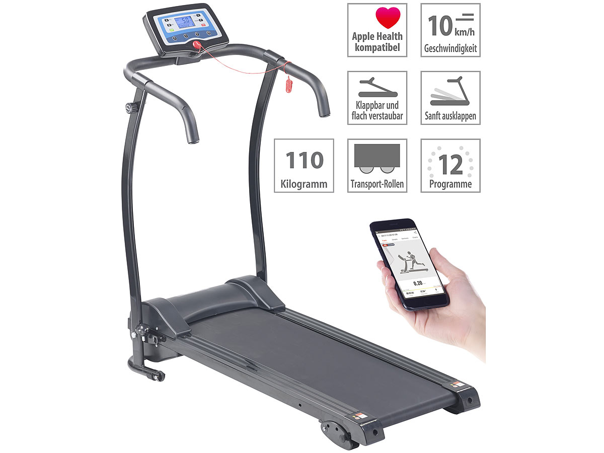 newgen medicals Profi-Laufband LF-303.mini mit App, Bluetooth und 12 Programmen, www.pearl.de