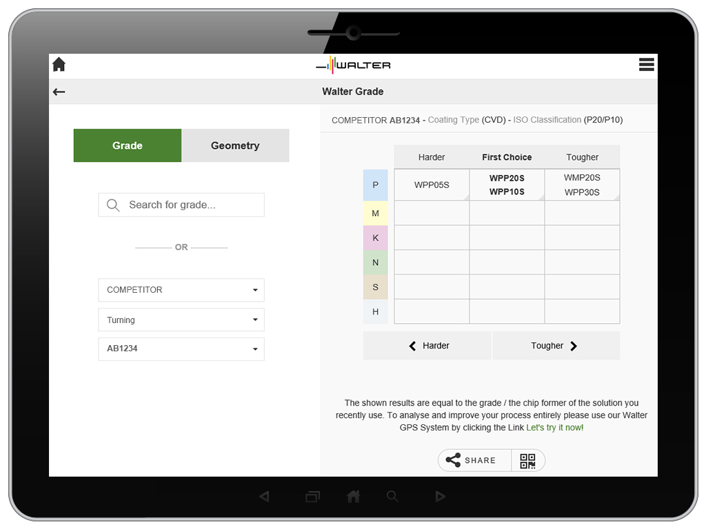 Die Walter Insert Converter App zeigt Wendeschneidplatten-Alternativen auf (Bildquelle: Walter AG)