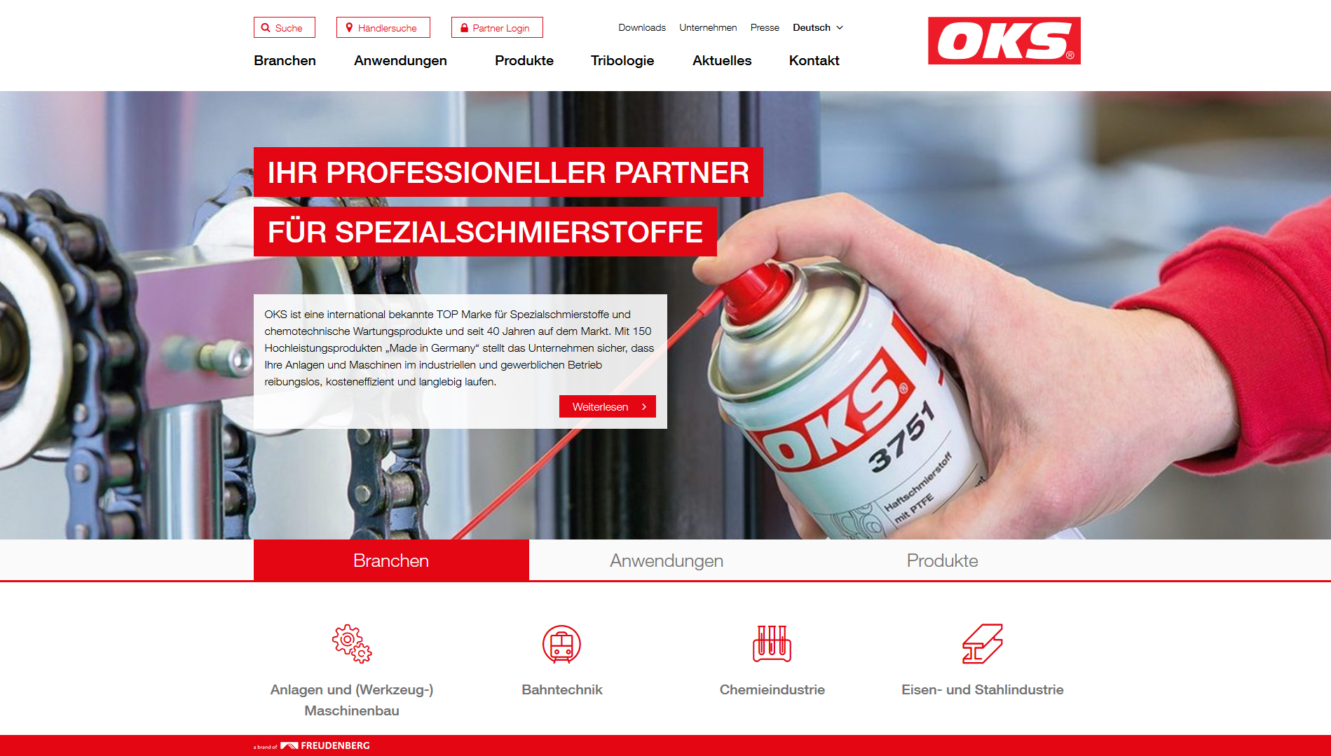 OKS Produkte für die verschiedenen Branchen und Anwendungen lassen sich schnell ermitteln