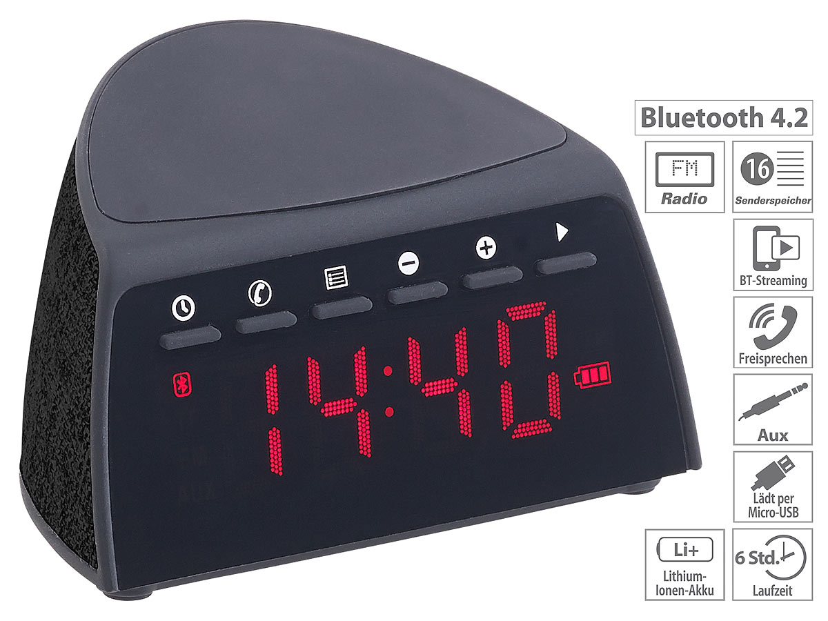 auvisio Digitaler Bluetooth-FM-Radiowecker mit QI Wireless Ladegerät (5 Watt), www.pearl.de auvisio Digitaler Bluetooth-FM-Radiowecker mit QI Wireless Ladegerät (5 Watt), www.pearl.de