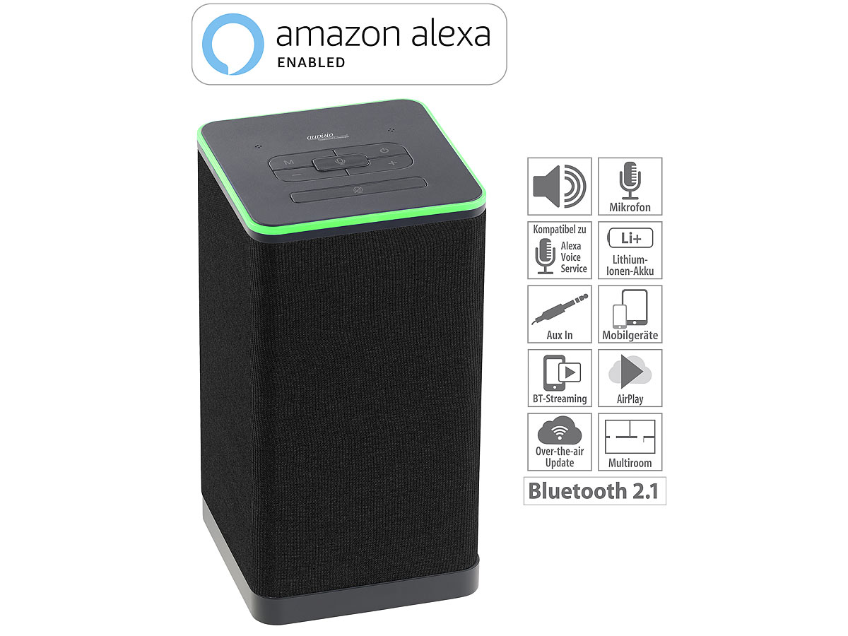 auvisio WLAN-Multiroom-Stereo-Lautsprecher QAS-400 mit Amazon Alexa und Akku, 20 Watt , www.pearl.de auvisio WLAN-Multiroom-Stereo-Lautsprecher QAS-400 mit Amazon Alexa und Akku, 20 Watt , www.pearl.de