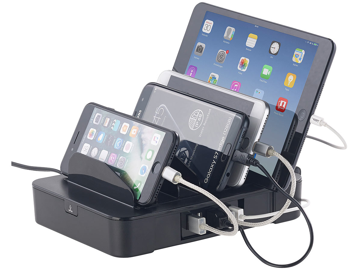revolt 6-fach-Ladestation mit 5-Port-USB-Netzteil, Smart Power, 40 Watt, www.pearl.de revolt 6-fach-Ladestation mit 5-Port-USB-Netzteil, Smart Power, 40 Watt, www.pearl.de
