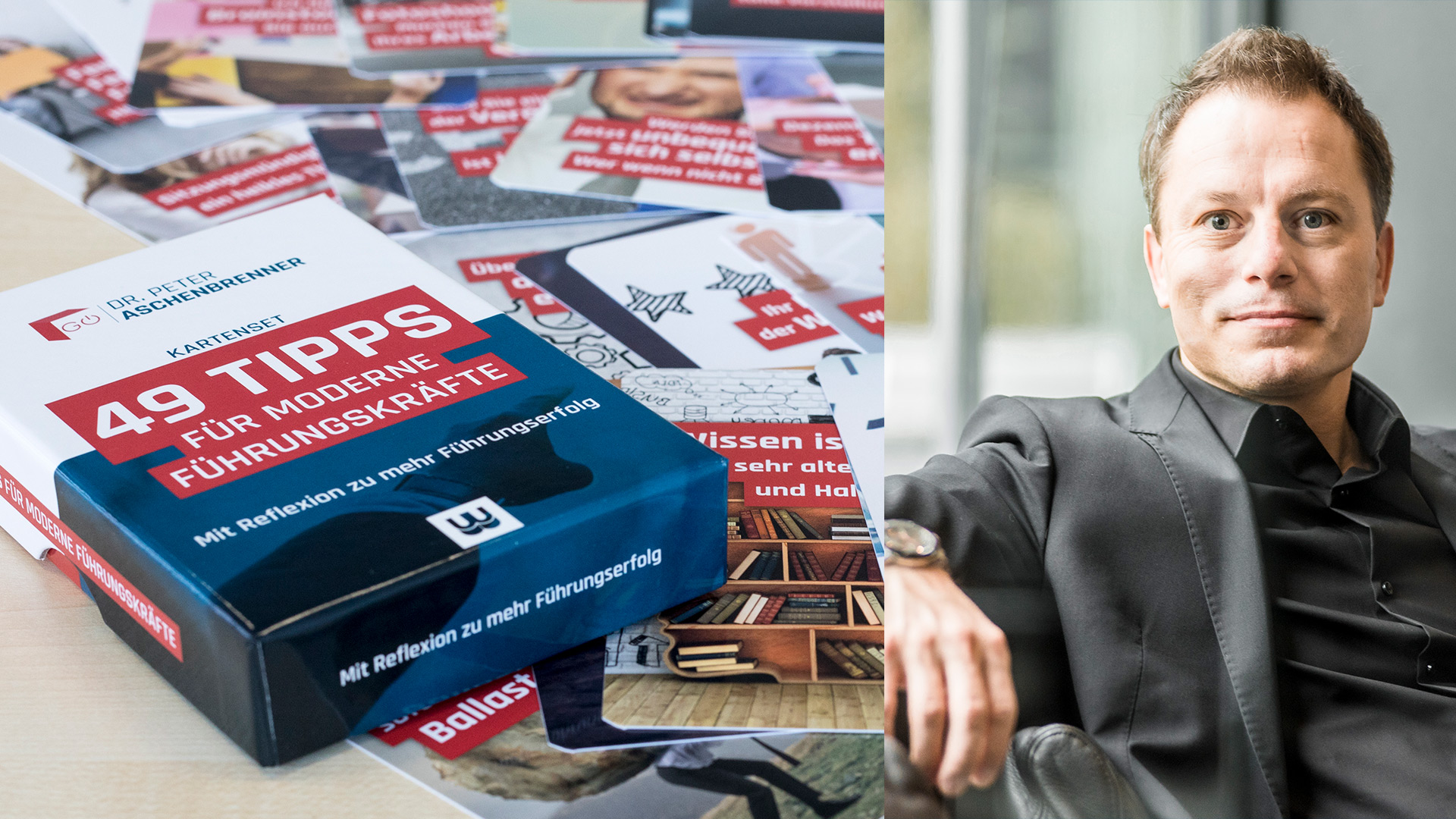 Dr. Peter Aschenbrenner mit seinem Kartenset?49 Tipps für moderne Führungskräfte