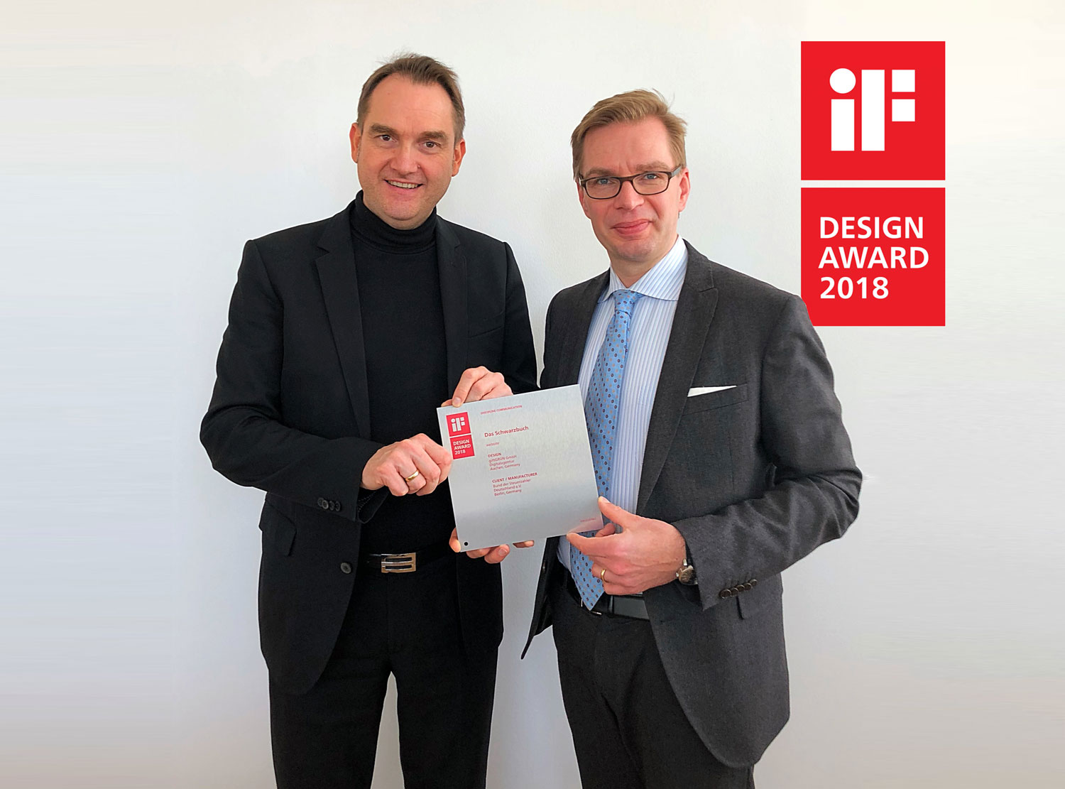 Dr. Oliver Grün (links) und Reiner Holznagel mit dem iF Design Award 2018. Dr. Oliver Grün (links) und Reiner Holznagel mit dem iF Design Award 2018.