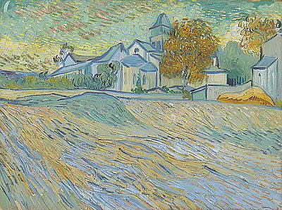 „Vue de l'asile et de la Chapelle de Saint-Rémy“ von Vincent Van Gogh in Öl auf Leinwand in 45,1 cm „Vue de l'asile et de la Chapelle de Saint-Rémy“ von Vincent Van Gogh in Öl auf Leinwand in 45,1 cm