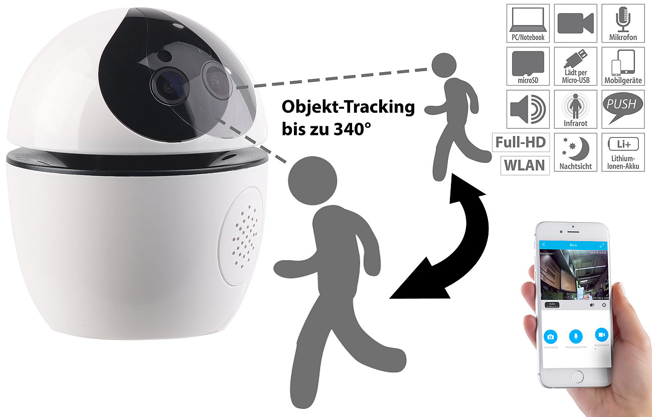 7links Selbstständig nachführende IP Auto Object Tracking Kamera IPC-650.track (340°), www.pearl.de