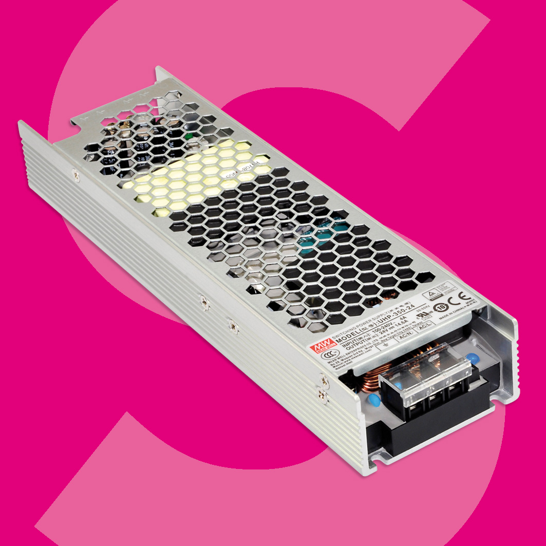 Bei Schukat: LED-Netzteil der UHP-Serie von MEAN WELL in schmaler U-Bracket-Bauform.