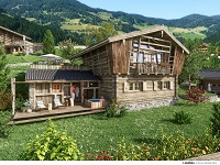 Außenansicht eines Chalets im Sommer