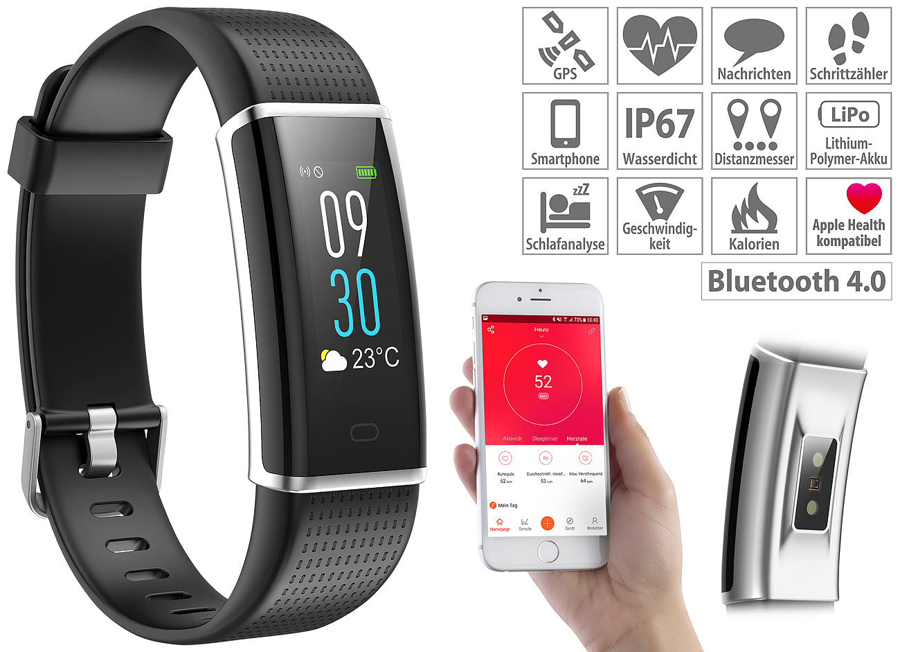 newgen medicals Fitness-Armband FBT-50.HR PRO.V5, GPS-Streckenverlauf, Puls, www.pearl.de