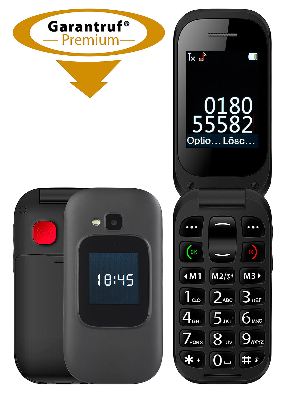 simvalley MOBILE Notruf-Klapphandy XL-965, Garantruf Premium, 2 Displays, www.pearl.de simvalley MOBILE Notruf-Klapphandy XL-965, Garantruf Premium, 2 Displays, www.pearl.de