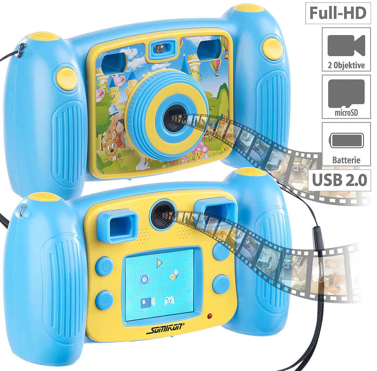 Somikon Kinder-Full-HD-Digitalkamera DV-25, 2. Objektiv für Selfies und 2 Sucher, www.pearl.de