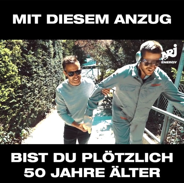 Radio Energy Moderatoren Moser& Schelker erleben"Abenteuer" im AgeMan Altersanzug. (Bi