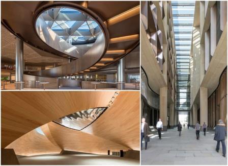 Hauptsitz der Bloomberg aus Roteiche (Bildquelle: @Foster&Partners und Nigel Young)
