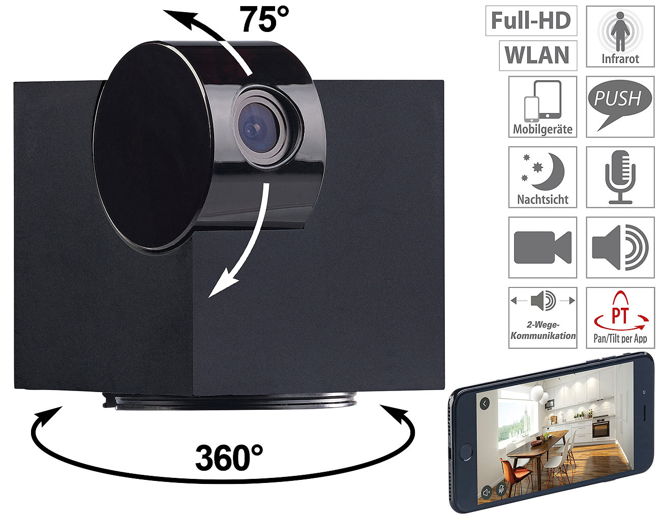 7links WiFi-IP-Überwachungskamera IPC-360.echo mit Full HD, App, www.pearl.de