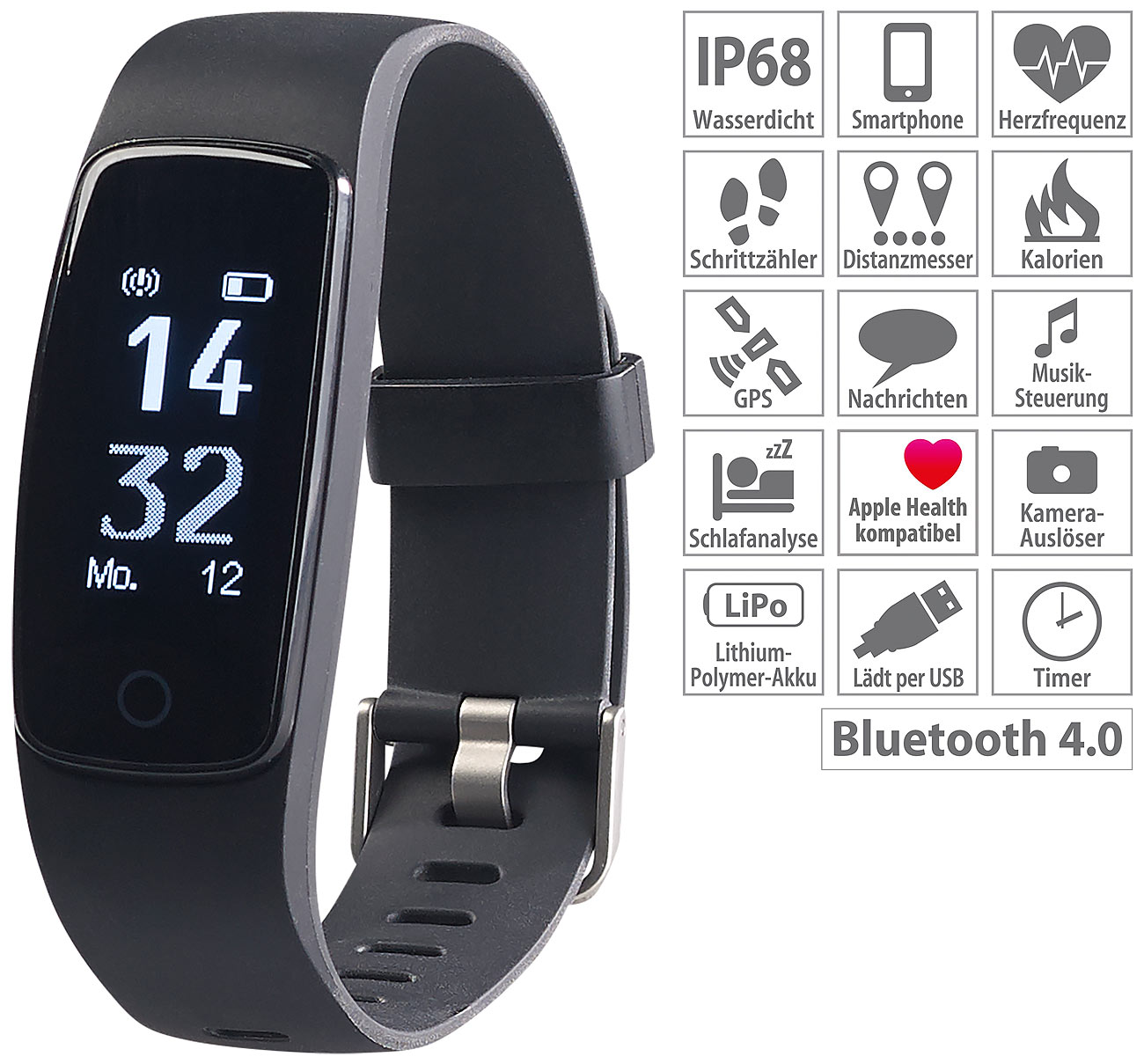 newgen medicals Premium-Fitness-Armband FBT-120.HR mit XL-Touch-Display, www.pearl.de newgen medicals Premium-Fitness-Armband FBT-120.HR mit XL-Touch-Display, www.pearl.de
