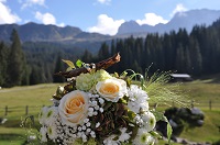 Brautstrauß mit Bergpanorama im Hintergrund (Tirler-Dolomites Living Hotel) Brautstrauß mit Bergpanorama im Hintergrund (Tirler-Dolomites Living Hotel)