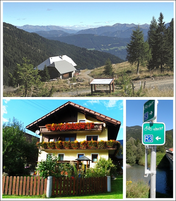 Die Rattendorfer Alm, Seitenansicht des Kastnerhofs und Radweghinweis. (Fotos: presseweller) Die Rattendorfer Alm, Seitenansicht des Kastnerhofs und Radweghinweis. (Fotos: presseweller)