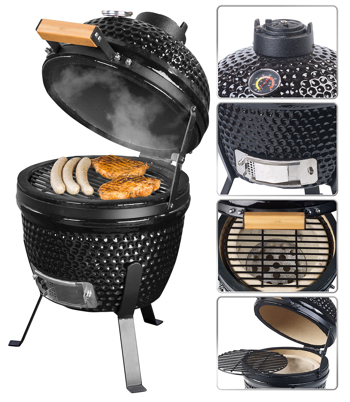 Rosenstein& Söhne 2in1-Kamado-Keramik-Kugelgrill& Smoker, Thermometer, Lüftung, www.pearl.de Rosenstein& Söhne 2in1-Kamado-Keramik-Kugelgrill& Smoker, Thermometer, Lüftung, www.pearl.de
