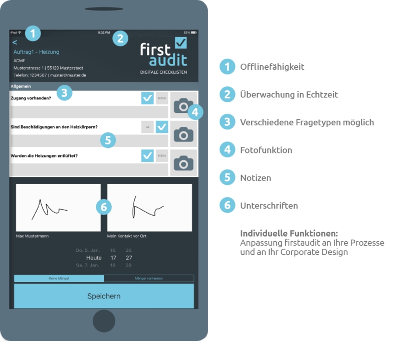Die Funktionen der firstaudit-App Die Funktionen der firstaudit-App
