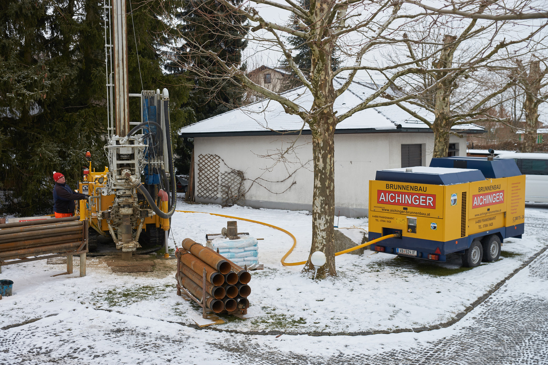 Auch bei winterlichen Bedingungen, wie hier Ende März 2018 muss der Kompressor zuverlässig arbeiten.