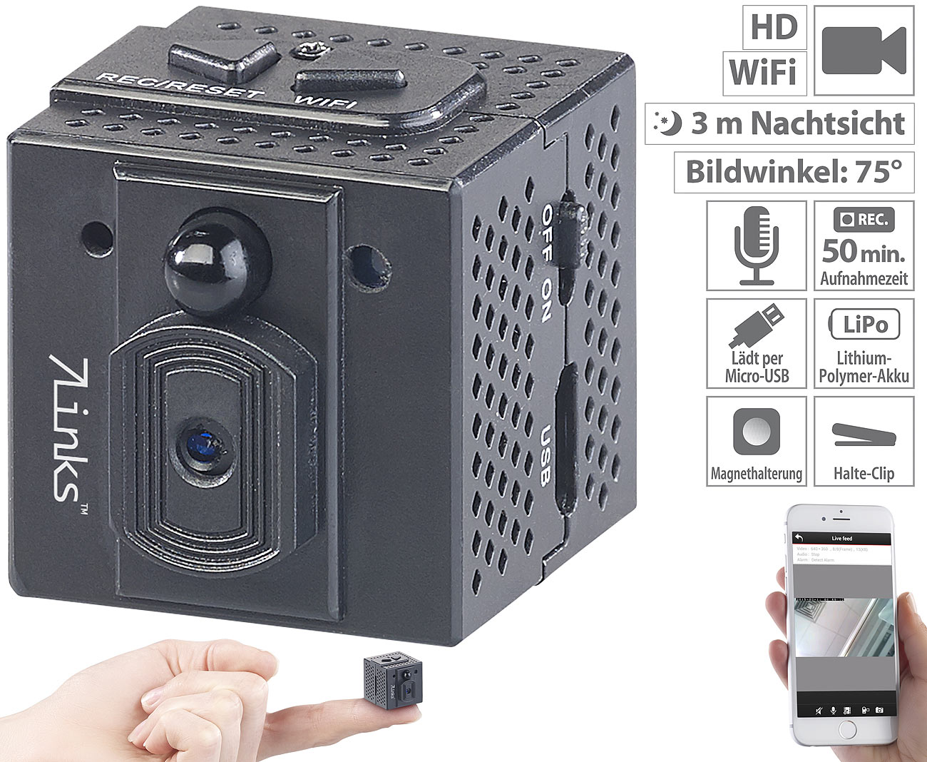 7links HD-Micro-IP-Überwachungskamera IPC-75.mini mit WLAN, Nachtsicht& App-Zugriff, www.pearl.d