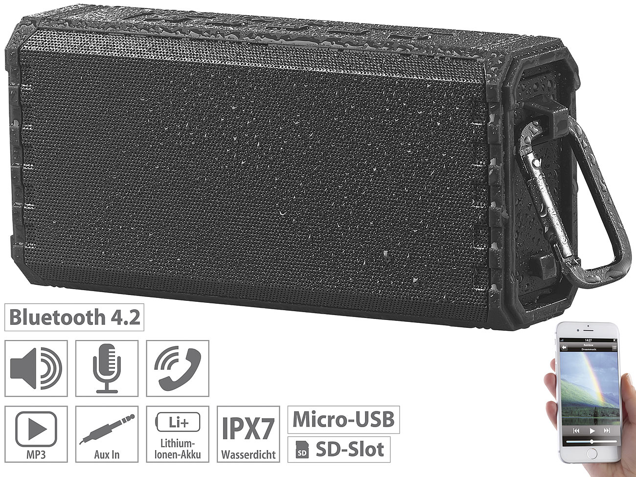 auvisio Outdoor-Lautsprecher MSS-500 mit Bluetooth, Freisprecher und MP3-Player, www.pearl.de