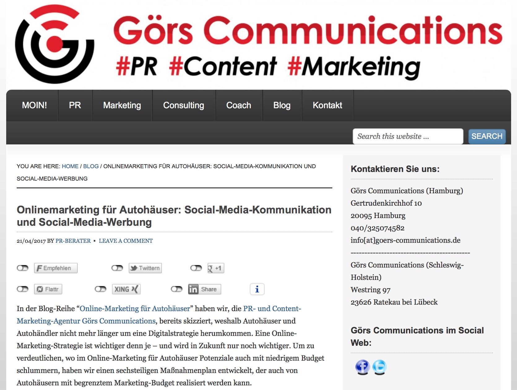 Autohaus Onlinemarketing: Marketingberatung Görs Communications gibt Tipps zu Social Media