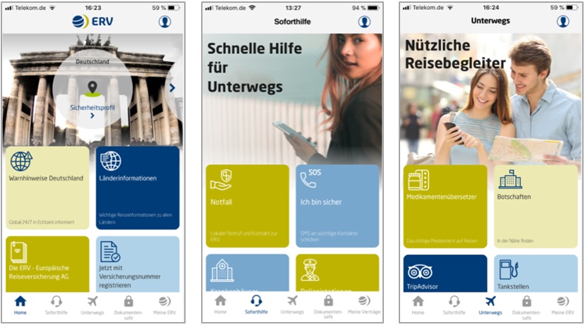 Sicher unterwegs mit der „ERV travel & care” App